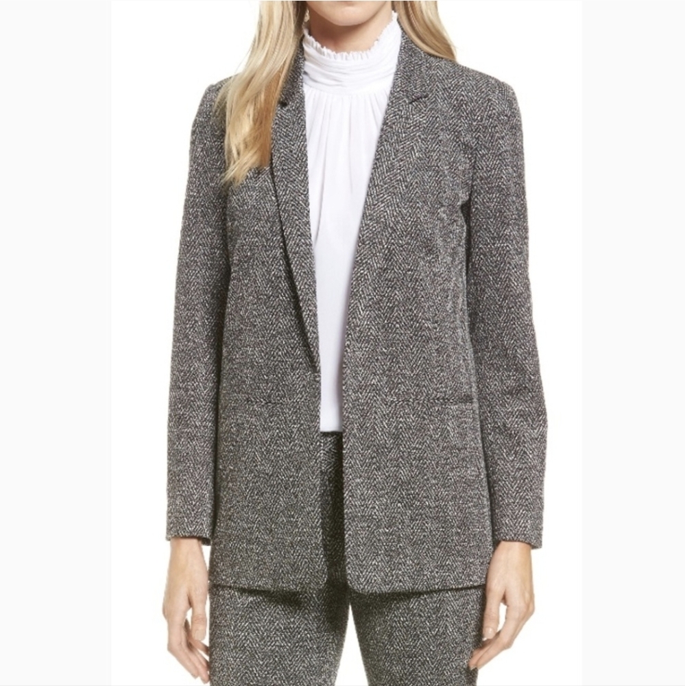 Vince Camuto Herringbone Open Front Jacket Blazer